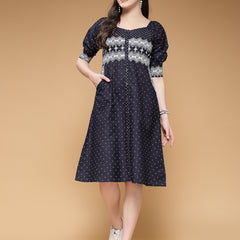 Indibelle Denim Geometric Print A-Line Shrug/Cape (Blue)