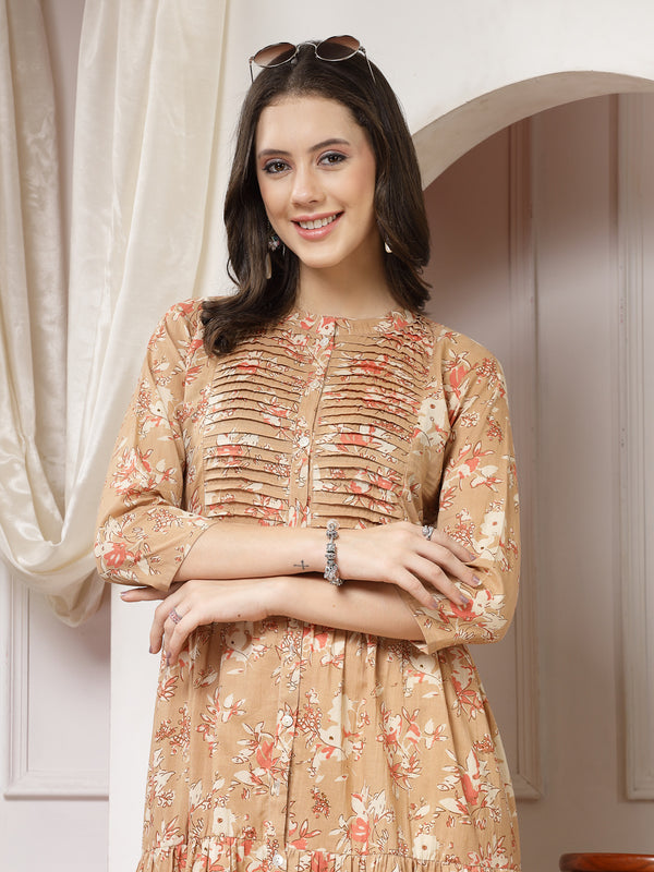 Indibelle Cotton Floral Print Flared Maxi Dress