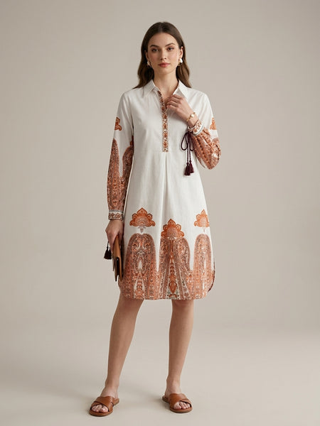 Indibelle Paisley Print Cotton Shirt Dress