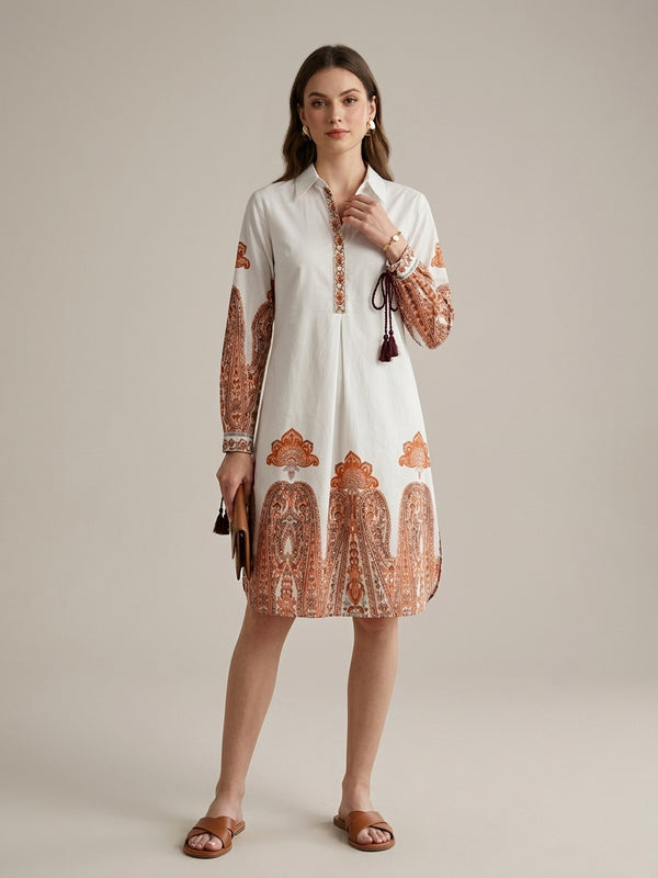 Indibelle Paisley Print Cotton Shirt Dress