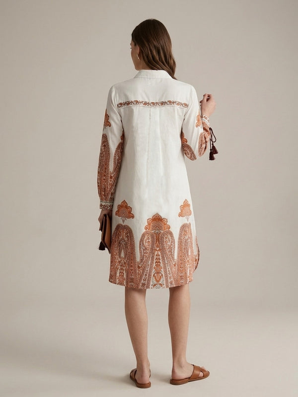 Indibelle Paisley Print Cotton Shirt Dress