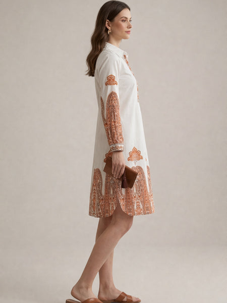 Indibelle Paisley Print Cotton Shirt Dress