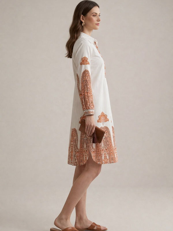 Indibelle Paisley Print Cotton Shirt Dress