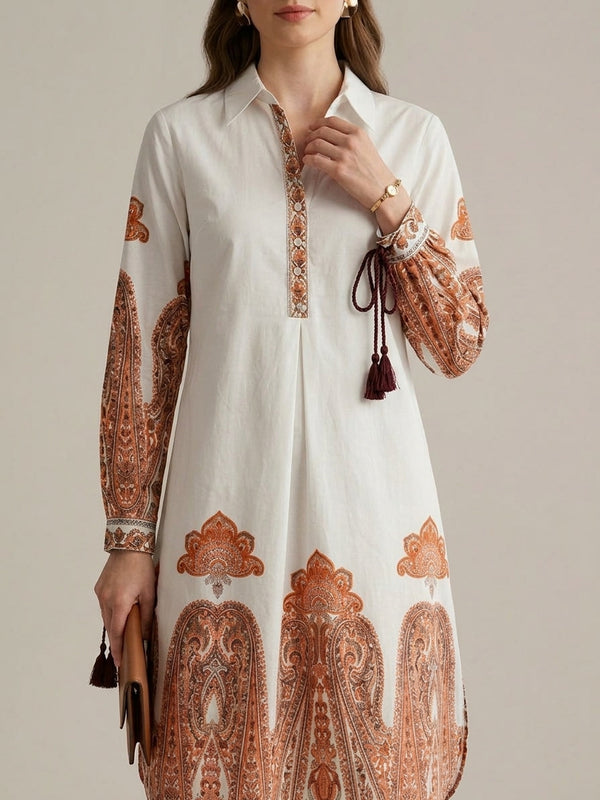 Indibelle Paisley Print Cotton Shirt Dress