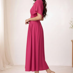 Pink Cotton Pleated Midi Dress for Women Side 