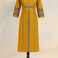 Indibelle yellow cotton straight kurta (Yellow)