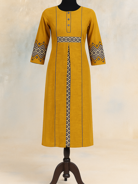 Indibelle yellow cotton straight kurta (Yellow)
