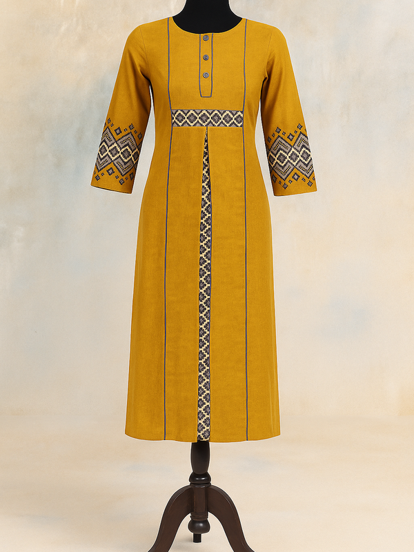 Indibelle yellow cotton straight kurta (Yellow)