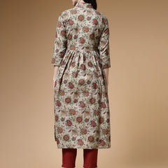 Indibelle Mehandi Floral Print Cotton Nyra Kurta
