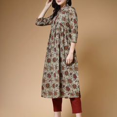 Indibelle Mehandi Floral Print Cotton Nyra Kurta