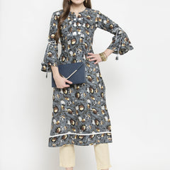 Indibelle Brown Rayon Printed Straight kurta