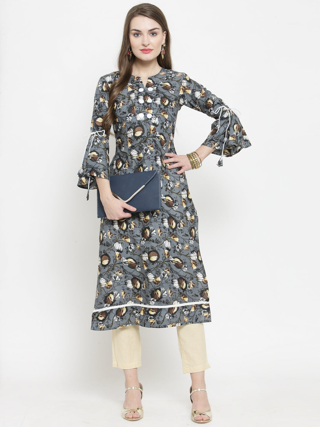 Indibelle Brown Rayon Printed Straight kurta