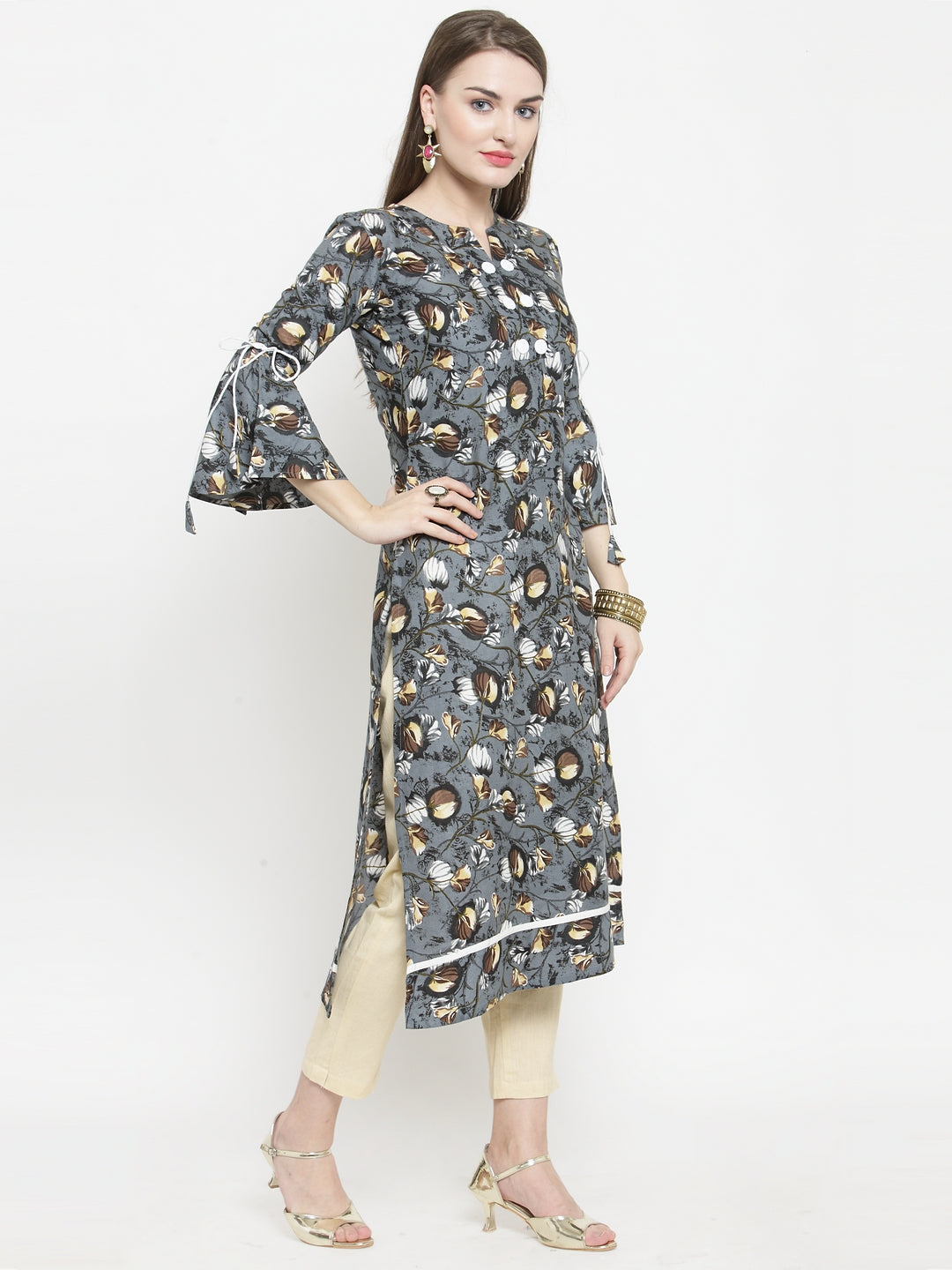 Indibelle Brown Rayon Printed Straight kurta