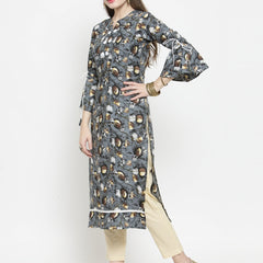 Indibelle Brown Rayon Printed Straight kurta set