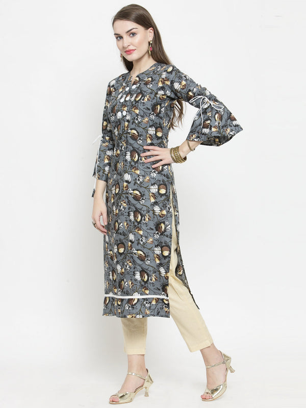 Indibelle Brown Rayon Printed Straight kurta set