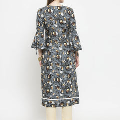 Indibelle Brown Rayon Printed Straight kurta