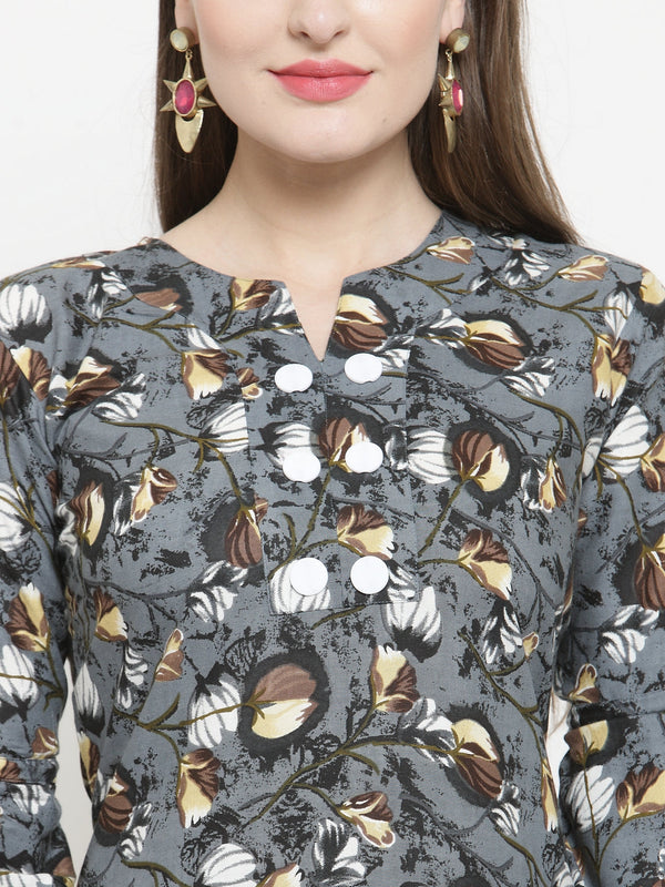 Indibelle Brown Rayon Printed Straight kurta set