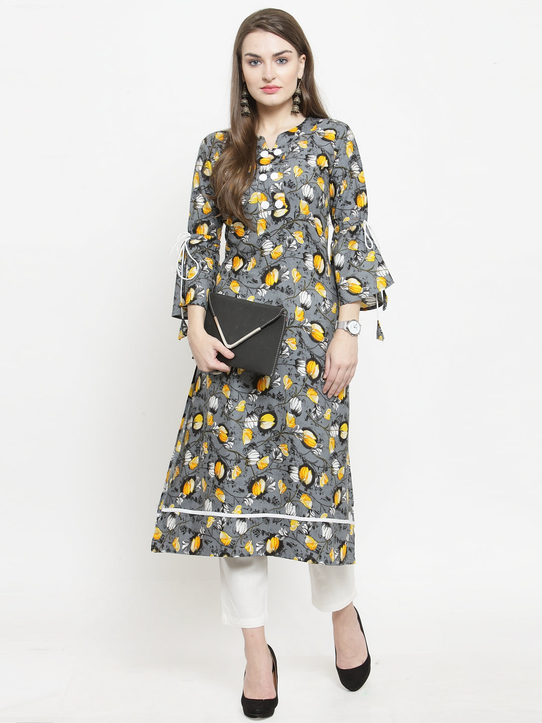 Indibelle yellow Rayon Printed Straight kurta