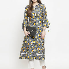 Indibelle yellow Rayon Printed Straight kurta set