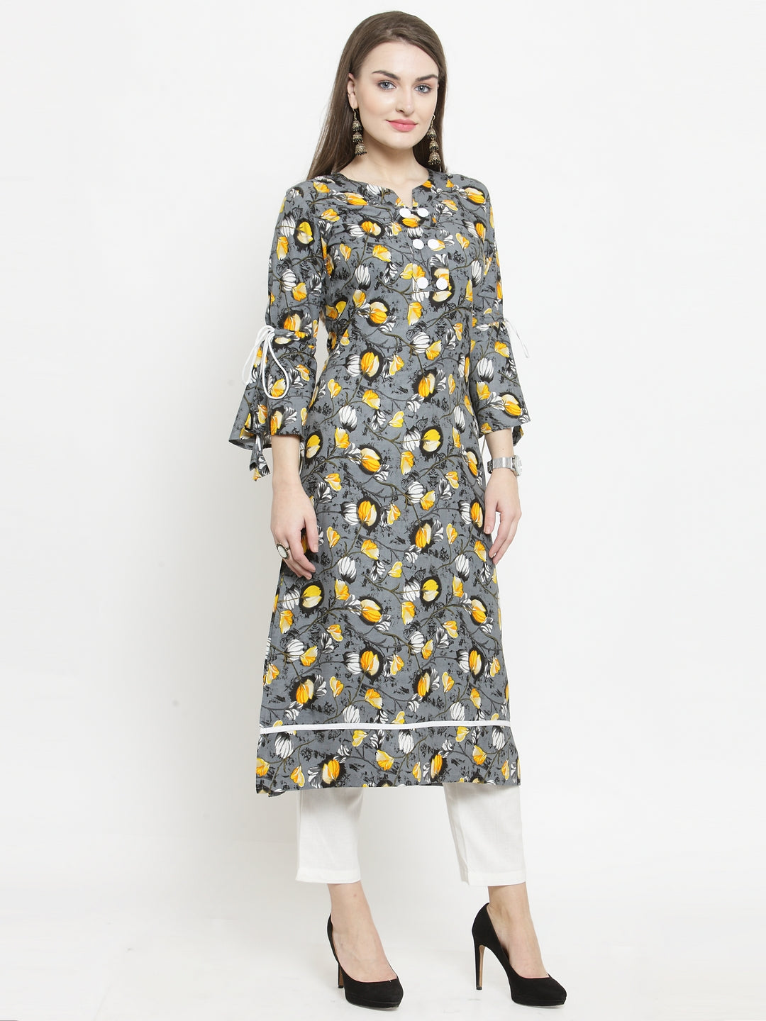 Indibelle yellow Rayon Printed Straight kurta