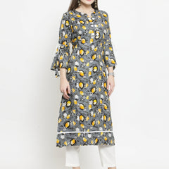 Indibelle yellow Rayon Printed Straight kurta set