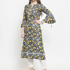 Indibelle yellow Rayon Printed Straight kurta