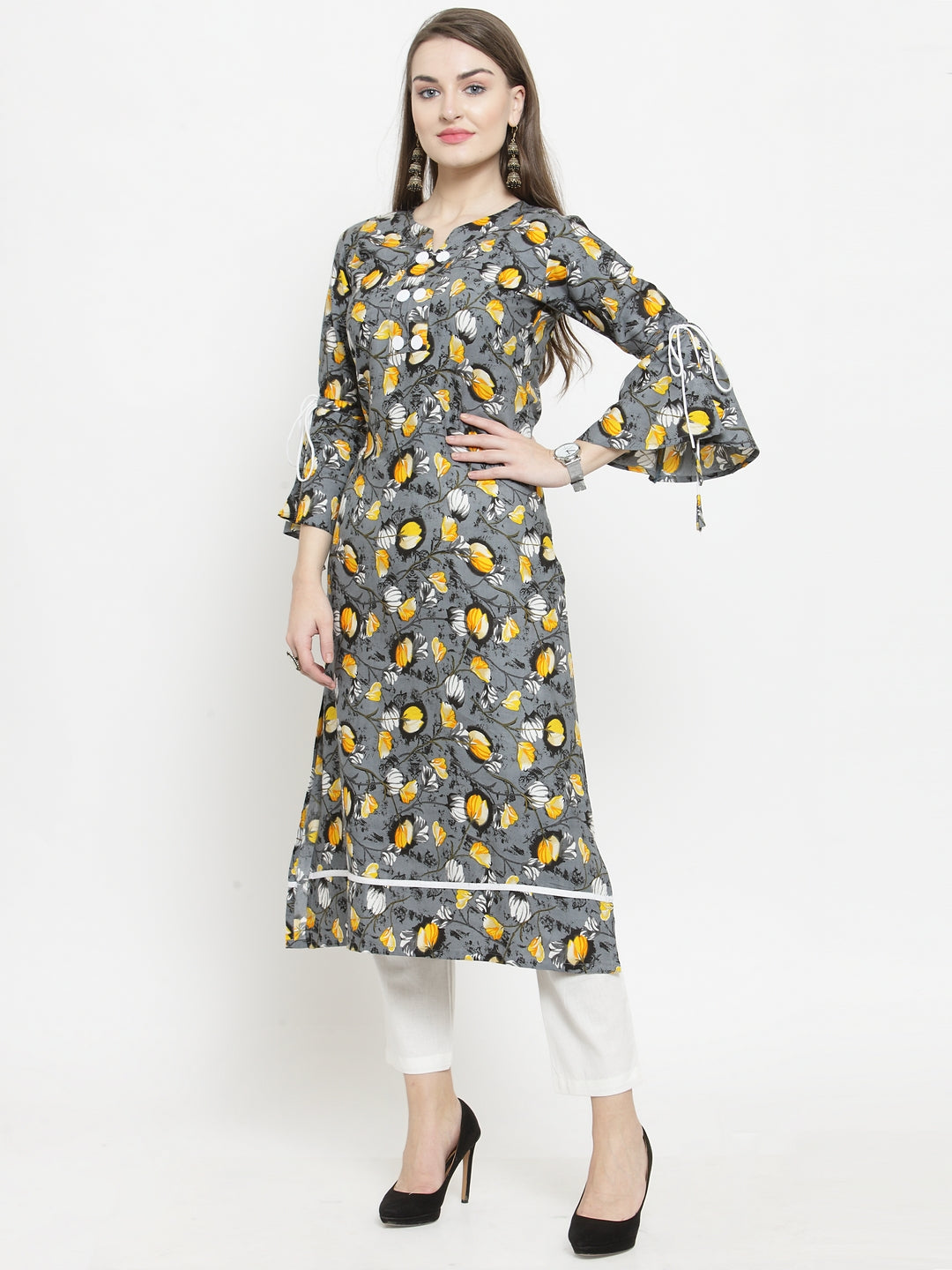 Indibelle yellow Rayon Printed Straight kurta