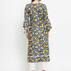 Indibelle yellow Rayon Printed Straight kurta set