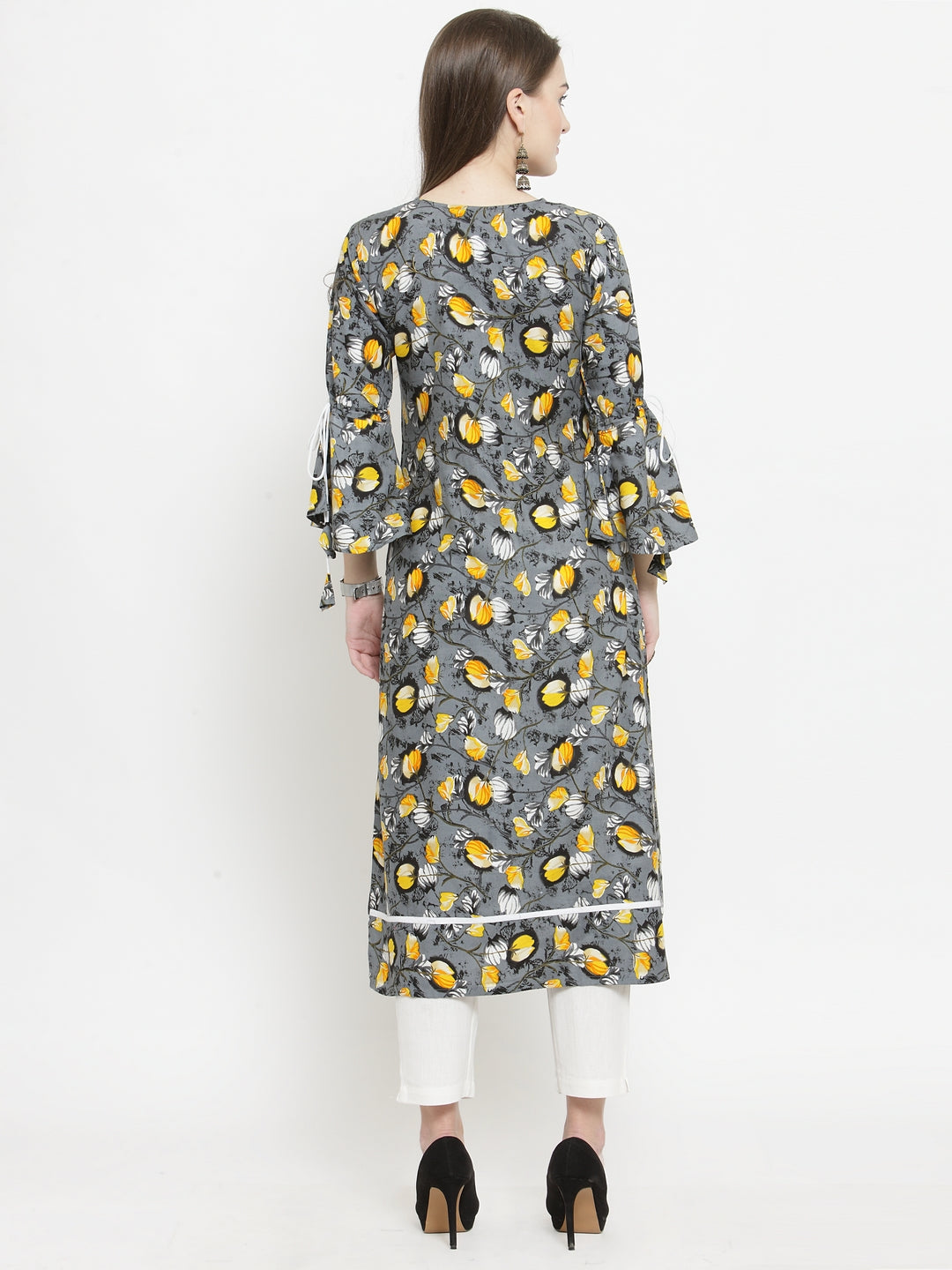 Indibelle yellow Rayon Printed Straight kurta set