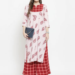 Indibelle Maroon Rayon Printed Straight kurta set