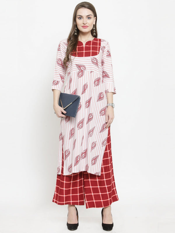 Indibelle Maroon Rayon Printed Straight kurta