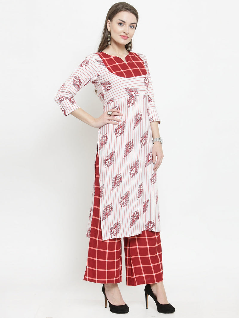 Indibelle Maroon Rayon Printed Straight kurta