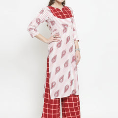 Indibelle Maroon Rayon Printed Straight kurta