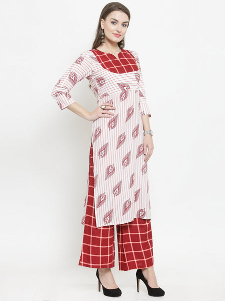 Indibelle Maroon Rayon Printed Straight kurta