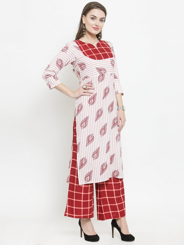 Indibelle Maroon Rayon Printed Straight kurta
