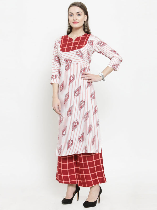 Indibelle Maroon Rayon Printed Straight kurta set
