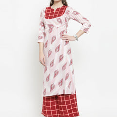 Indibelle Maroon Rayon Printed Straight kurta