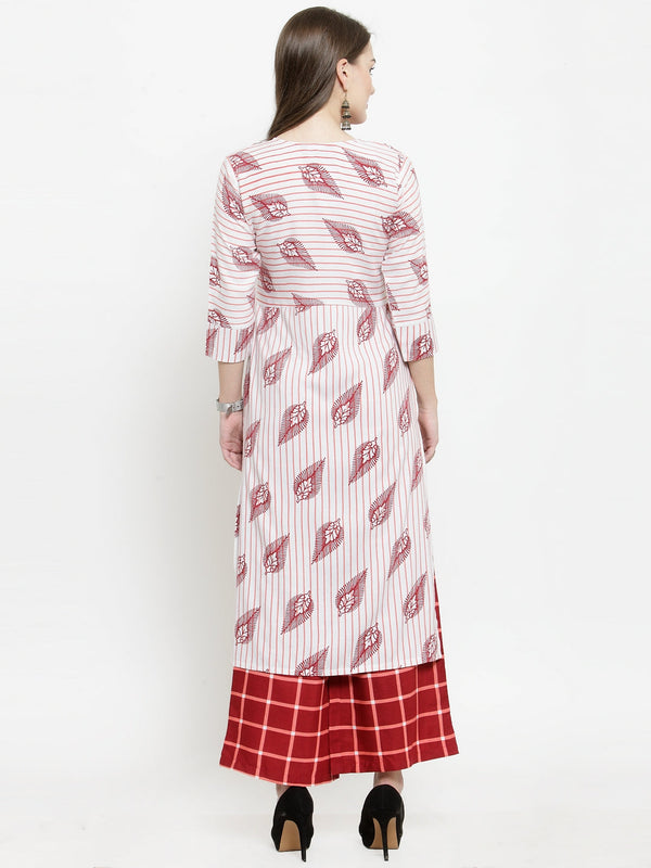 Indibelle Maroon Rayon Printed Straight kurta set