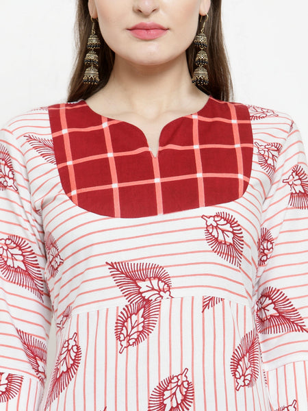 Indibelle Maroon Rayon Printed Straight kurta
