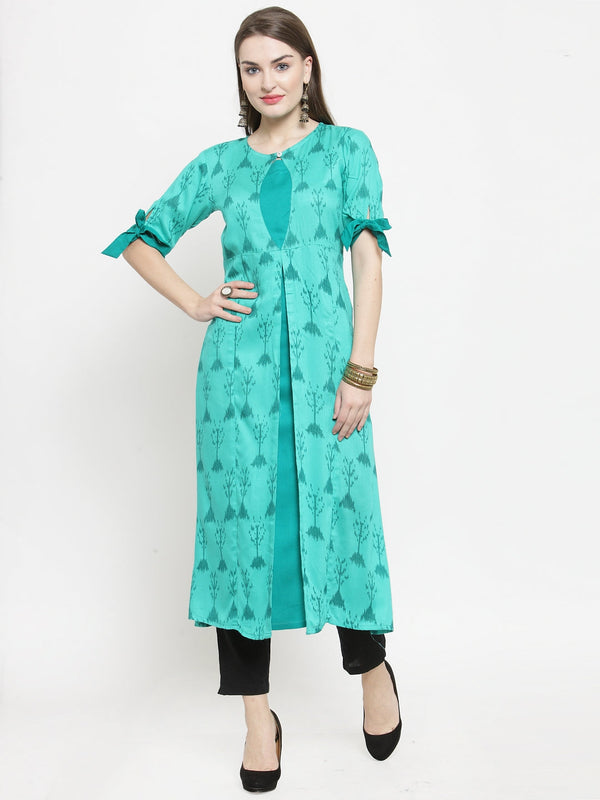 Indibelle Tealblue colour rayon A-line kurta set