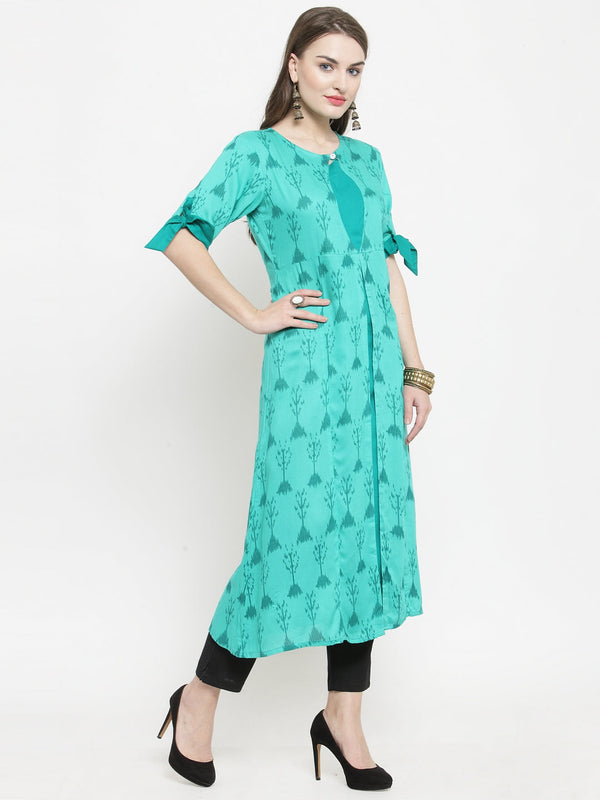 Indibelle Tealblue colour rayon A-line kurta 