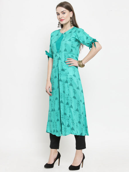 Indibelle Tealblue colour rayon A-line kurta 