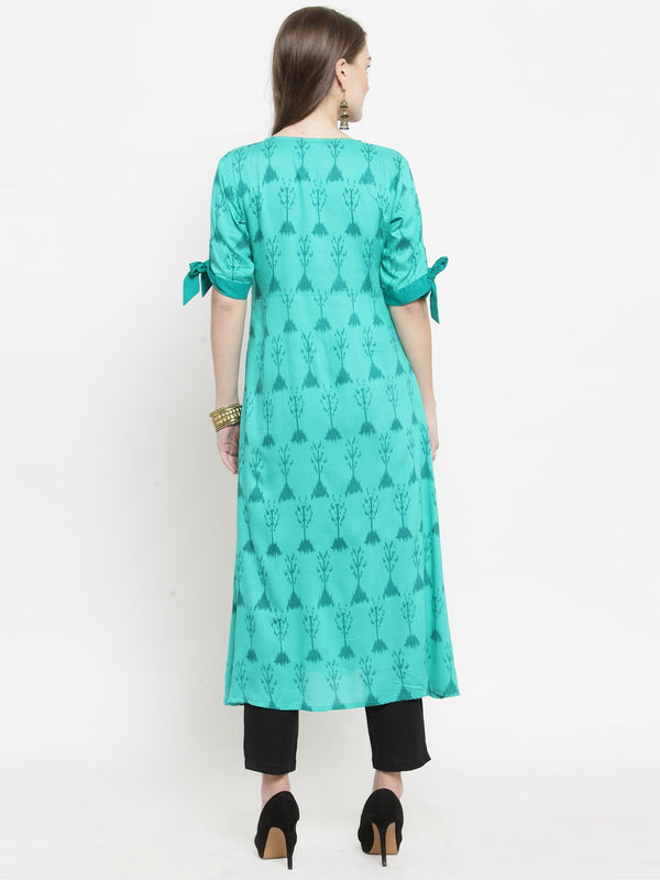 Indibelle Tealblue colour rayon A-line kurta set