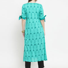 Indibelle Tealblue colour rayon A-line kurta 