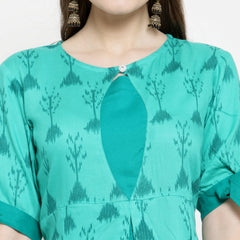 Indibelle Tealblue colour rayon A-line kurta 