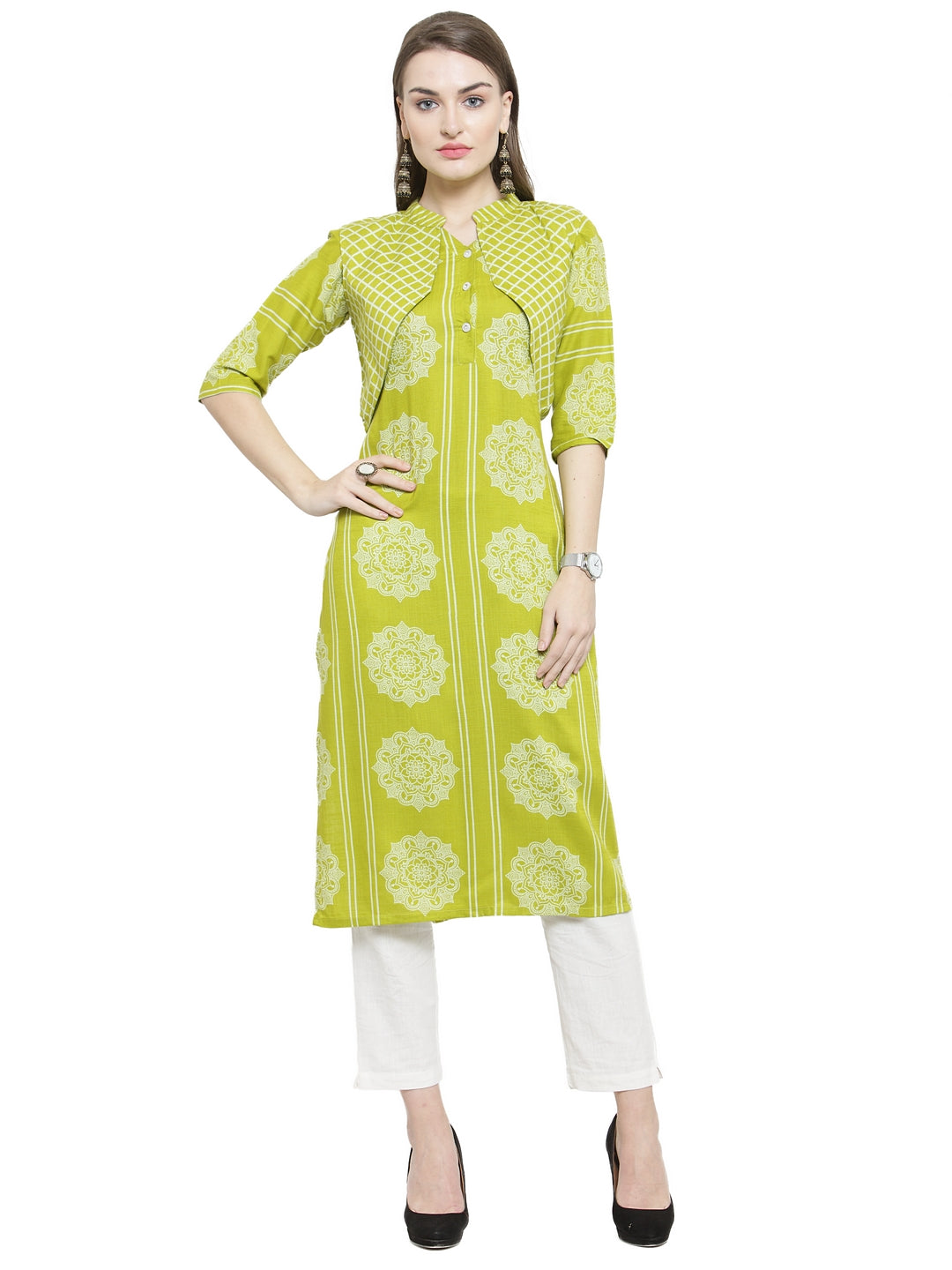 Indibelle Rayon Printed Straight Kurta With Jacket