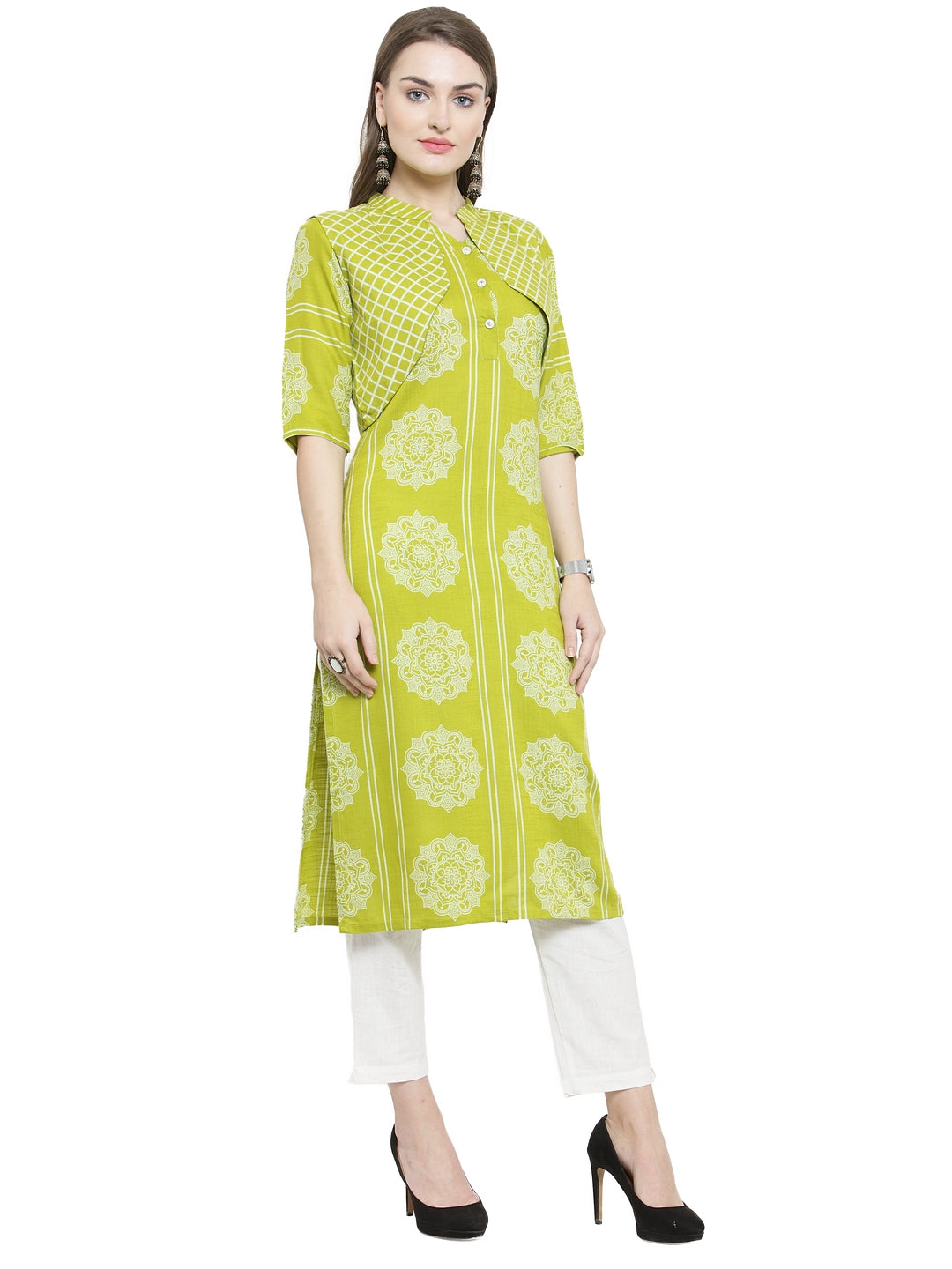 Indibelle Rayon Printed Straight Kurta With Jacket