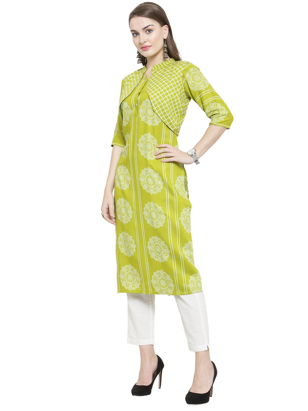 Indibelle Rayon Printed Straight Kurta With Jacket