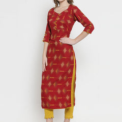 Indibelle Maroon Rayon Printed Straight Kurta