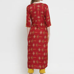 Indibelle Maroon Rayon Printed Straight Kurta
